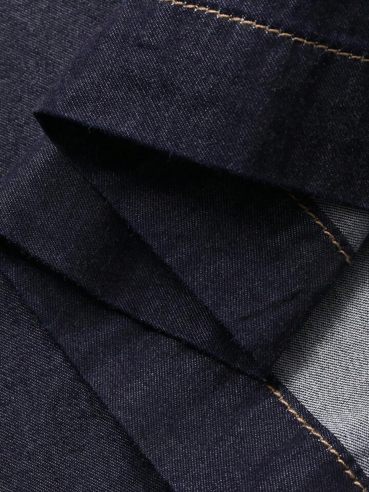 CM-DS647787 Women Casual Seoul Style V-Neck Ruched High Waist Puff Sleeve Denim Dress - Blue