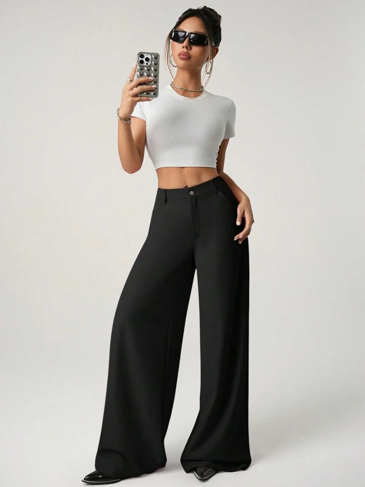 CM-BS791595 Women Casual Seoul Style Oversized Bow Back Design Loose Fit Extra Long Pants - Black