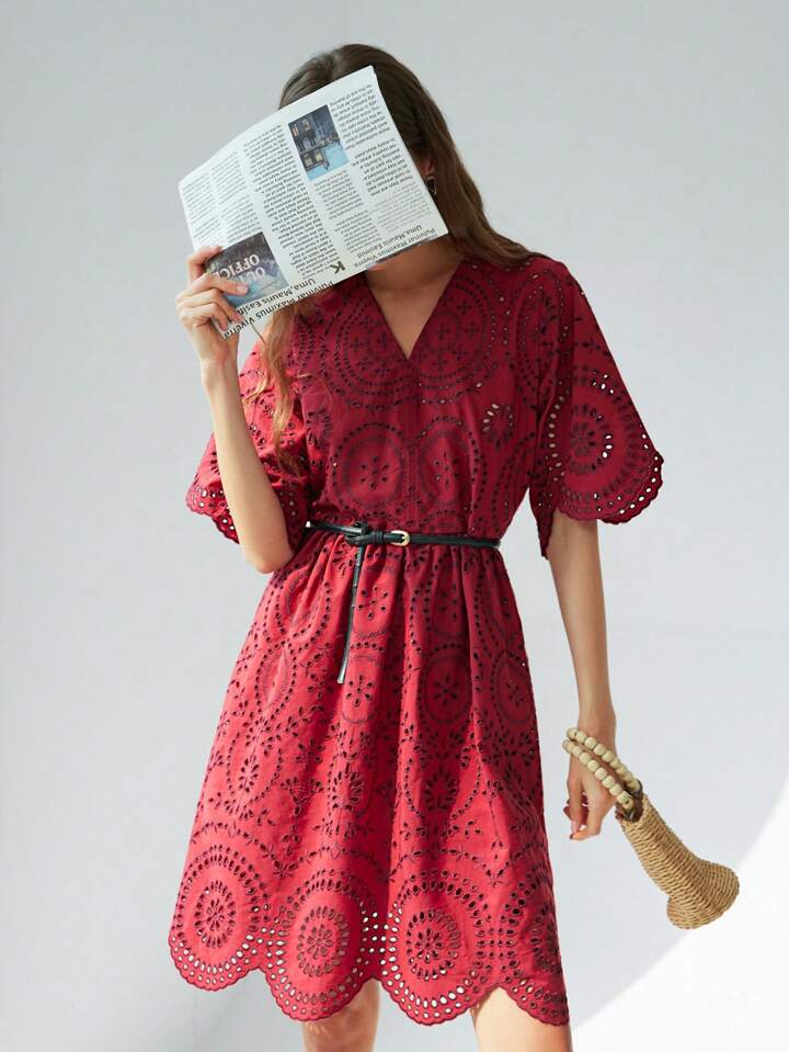 a line dress singapore CM-DS912906 Women Elegant Seoul Style V-Neck Embroidery Hollow-Out Lac –  Carry Me PH