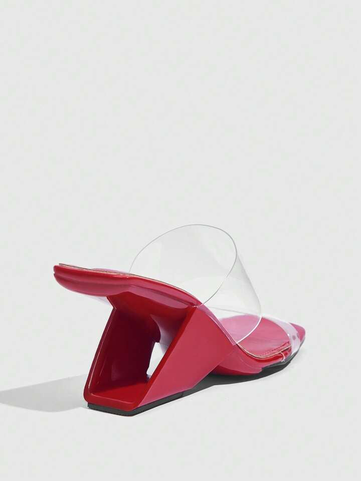 CM-SHS630777 Women Trendy Seoul Style Square Toe Sculptural Clear Strap High Heel Sandals - Red