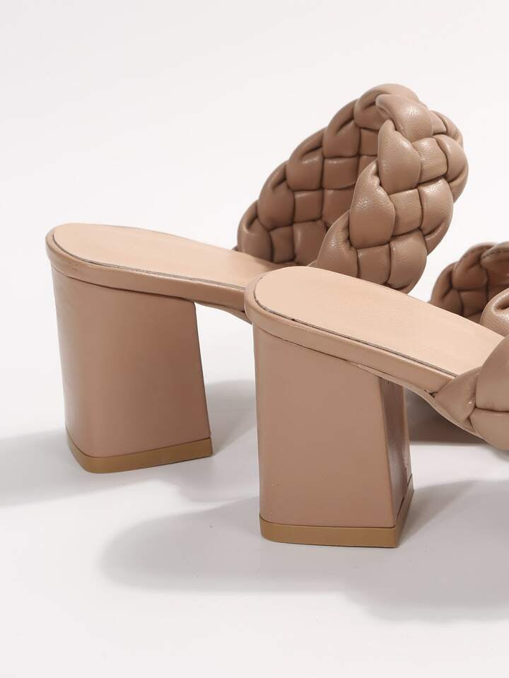 CM-SHS035000 Women Trendy Seoul Style Braided Detail Chunky Heeled Sandals - Apricot