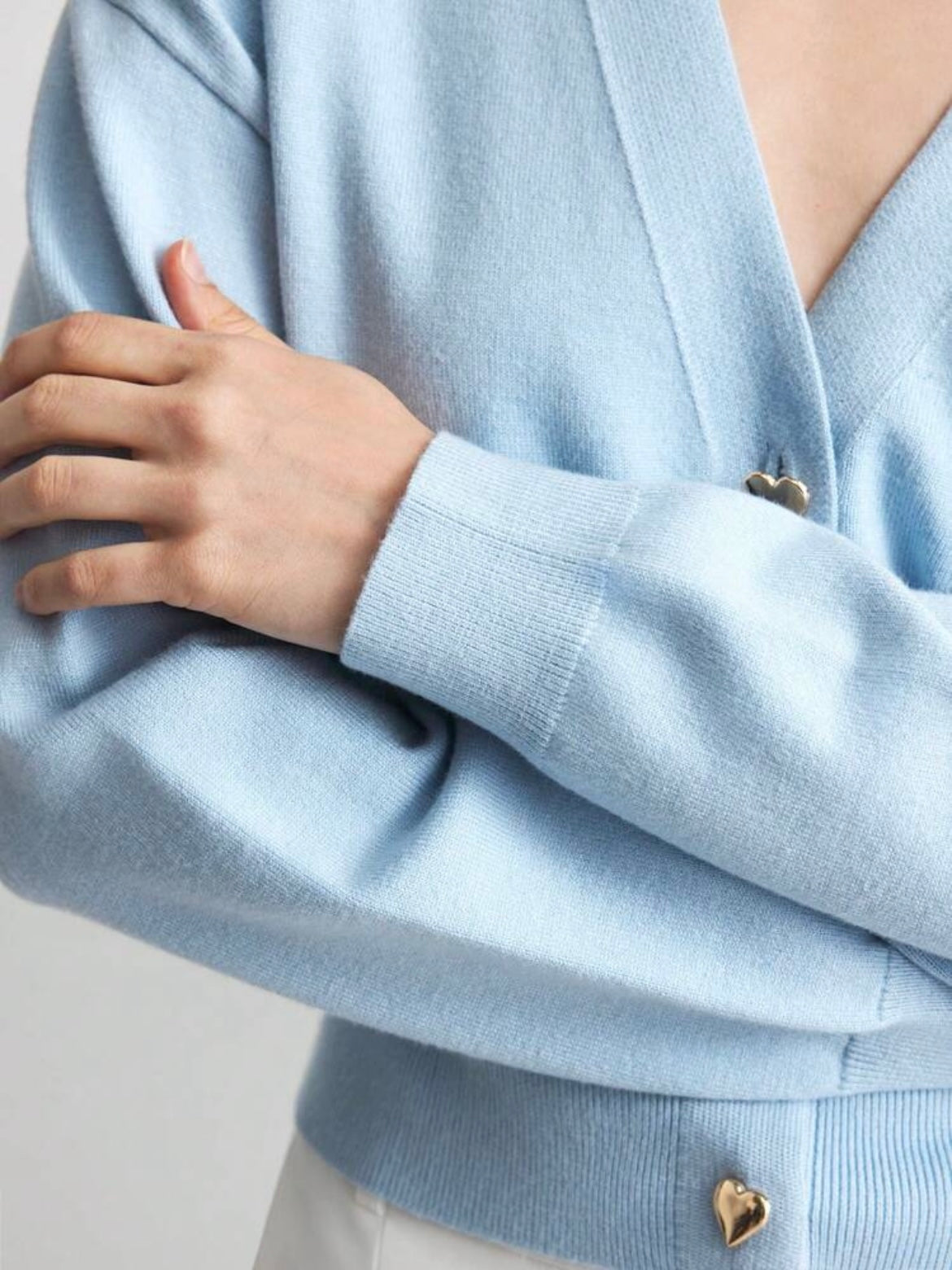 CM-CS192880 Women Casual Seoul Style Heart Shaped Button Front Cardigan - Blue