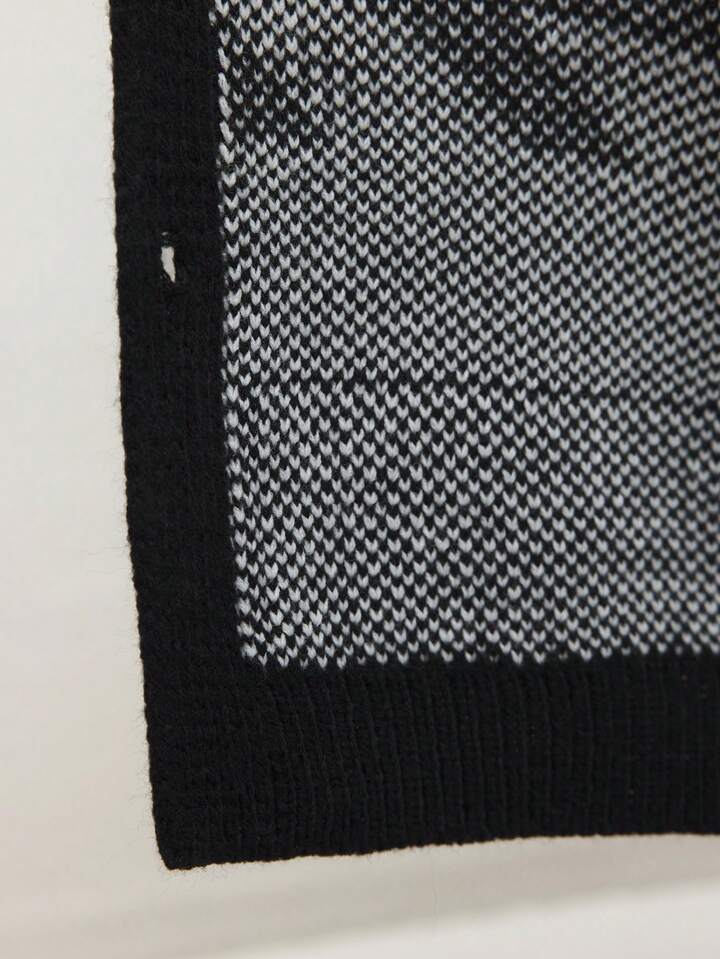 CM-CS360360 Women Casual Seoul Style Color Block Drop Shoulder Jacquard Knit Sweater