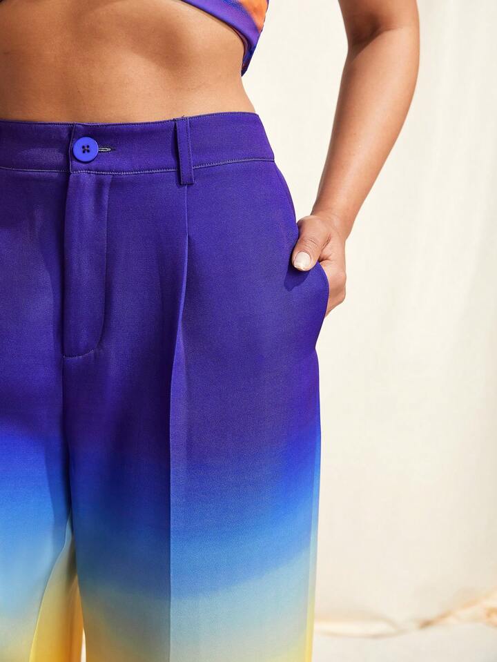 CM-BS634229 Women Elegant Seoul Style Ombre Printed High Waist Wide Leg Pants