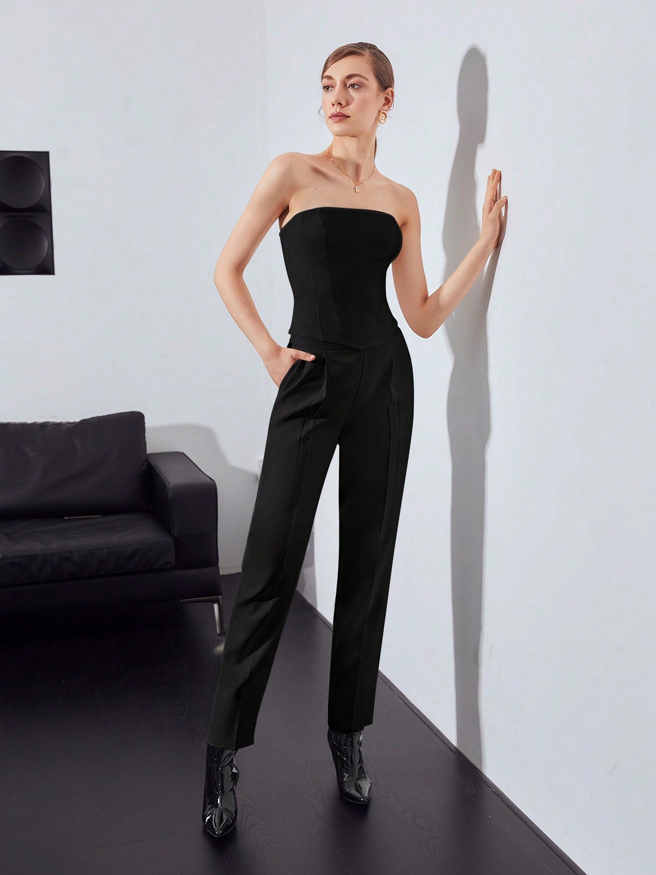 CM-TS486966 Women Charming Seoul Style Overbust Asymmetrical Corset Top - Black