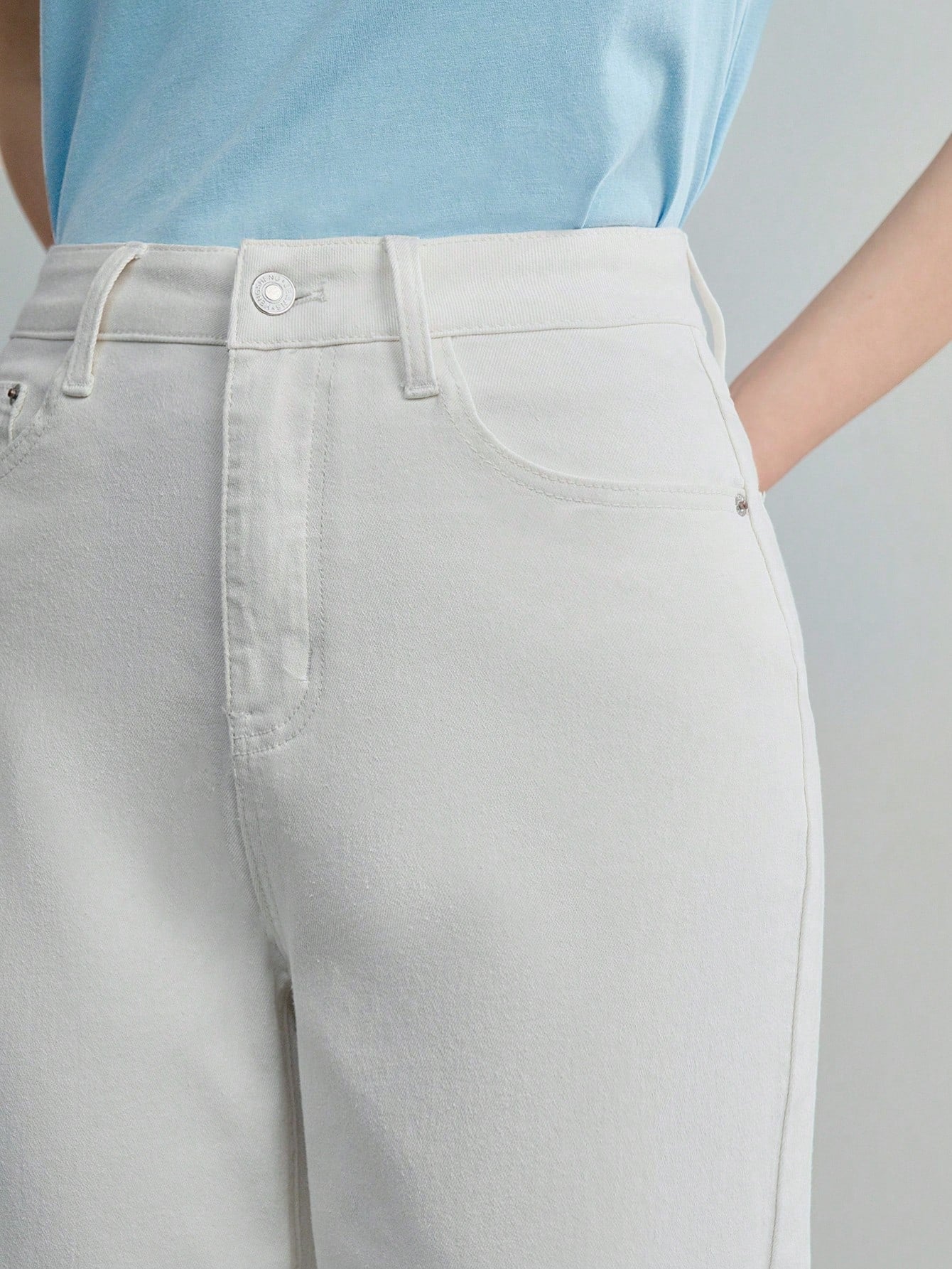 CM-BS577757 Women Casual Seoul Style Solid Raw Edge Mom Fit Straight Leg Jeans - White