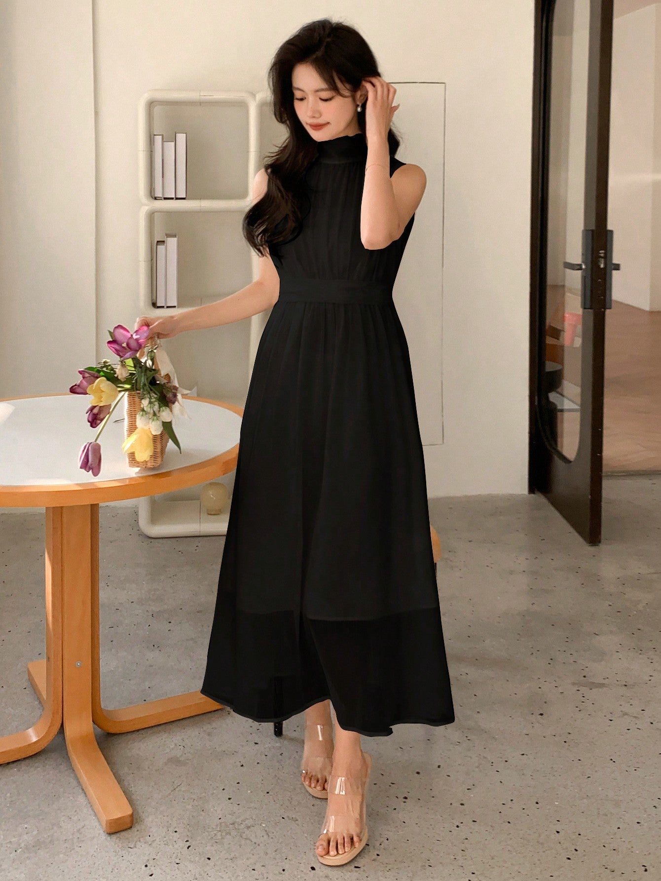 CM-DS144817 Women Casual Seoul Style Halter Neck Sleeveless Maxi Dress
