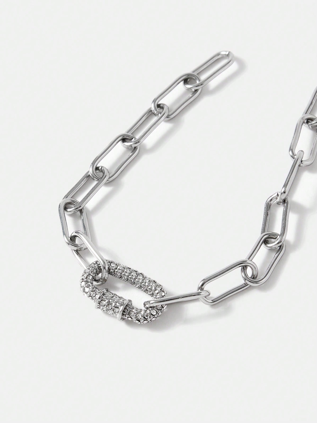 CM-AXS438313 Women Trendy Seoul Style Chain Rhinestone Bracelet - Silver