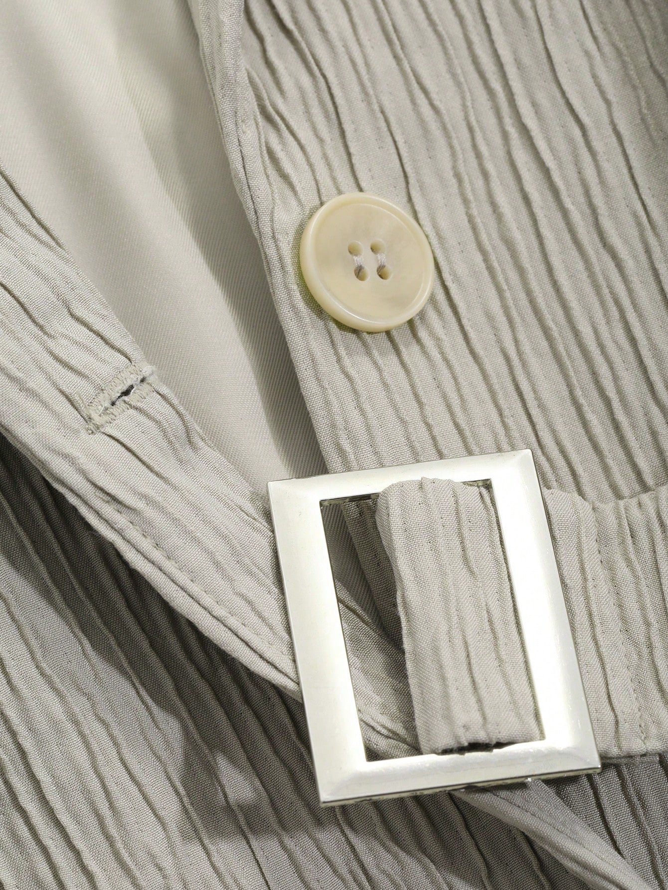 CM-CS560710 Women Casual Seoul Style Lapel Neckline Long Sleeve Single Button Belted Blazer - Gray