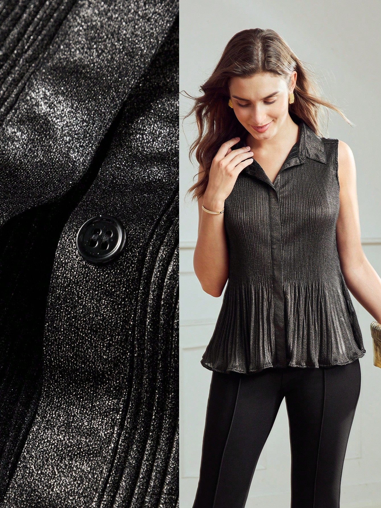 CM-TS164192 Women Elegant Seoul Style Collar Neckline Sleeveless Ruffle Hem Blouse