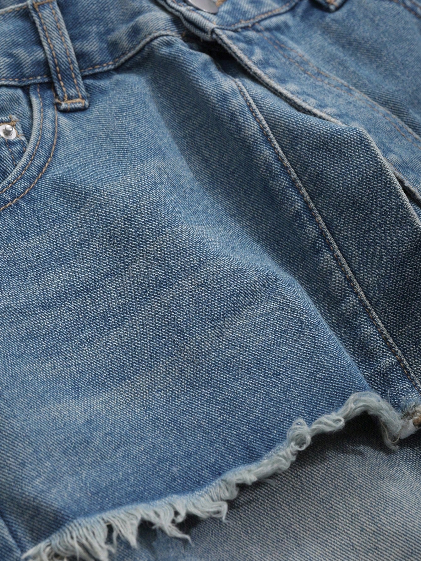CM-BS681916 Women Casual Seoul Style Double-Layer Washed Wide-Leg Jeans - Blue