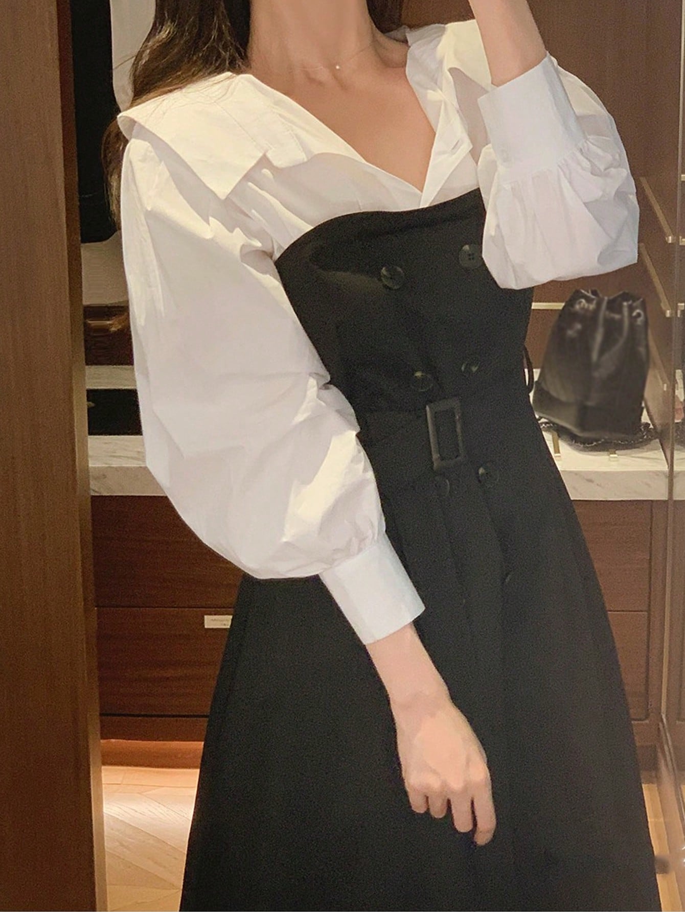 CM-DS114333 Women Elegant Seoul Style 2 In 1 Long Sleeve Mid-Length Windbreaker Dress