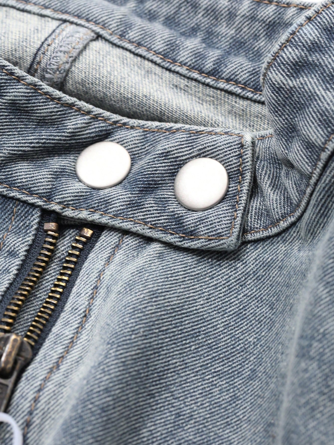 CM-SS490737 Women Casual Seoul Style Distressed Stand Collar Zip-Up Jacket With Denim Skirt - Set