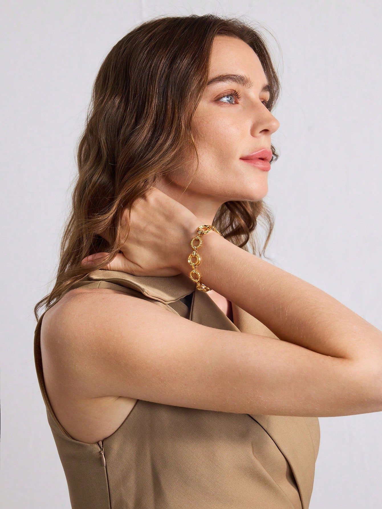 CM-AXS923049 Women Trendy Seoul Style 18K Gold Plated Braided Round Clasp Bracelet - Yellow Gold