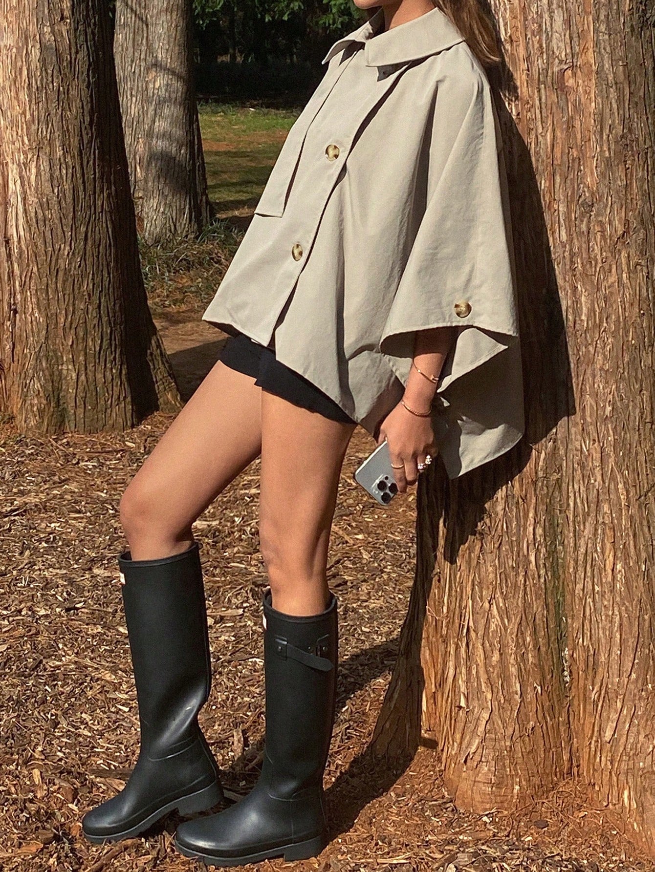 CM-CS601942 Women Casual Seoul Style Solid Color Loose Turndown Collar Bomber Jacket - Khaki