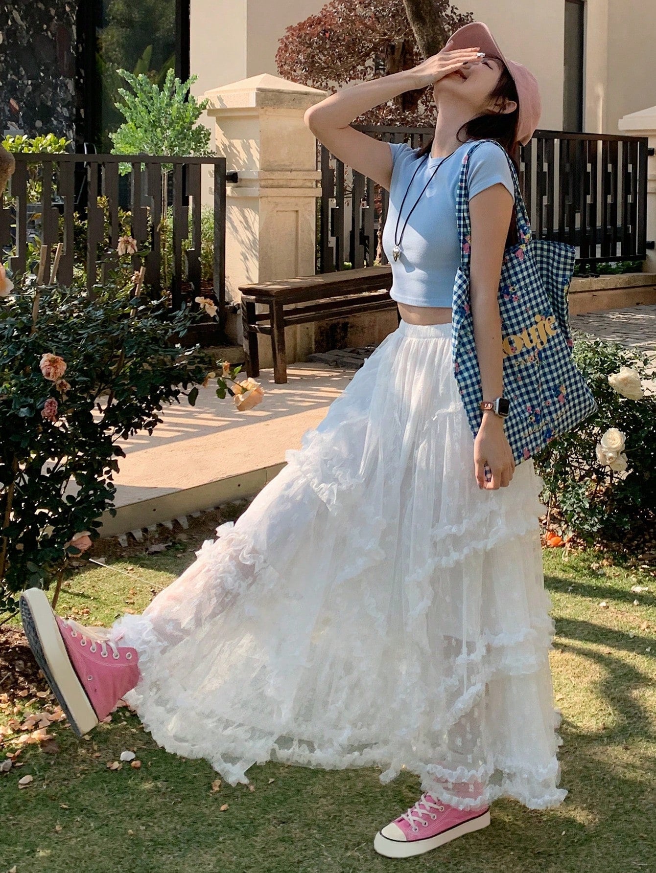 CM-BS913929 Women Trendy Bohemian Style Embroidery Mesh Loose A-Line Skirt - White