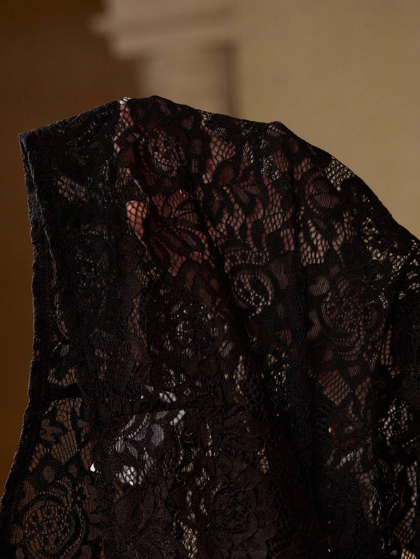 CM-TS549759 Women Elegant Seoul Style Collar Neckline 3/4 Sleeve Lace Button Up Top - Black