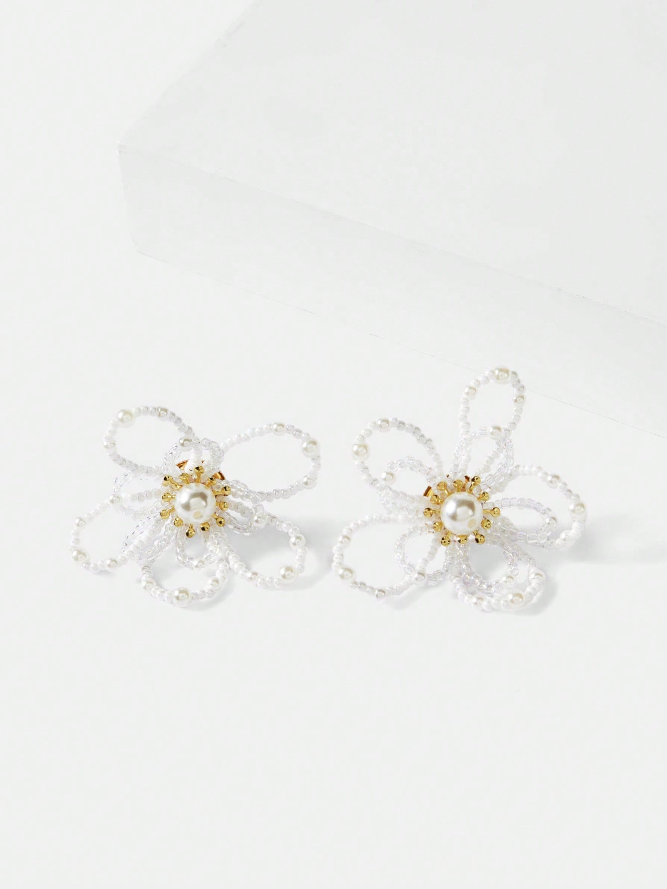 CM-AXS257669 Women Trendy Seoul Style 18K Gold Plated Beaded Double Layer Floral Earrings