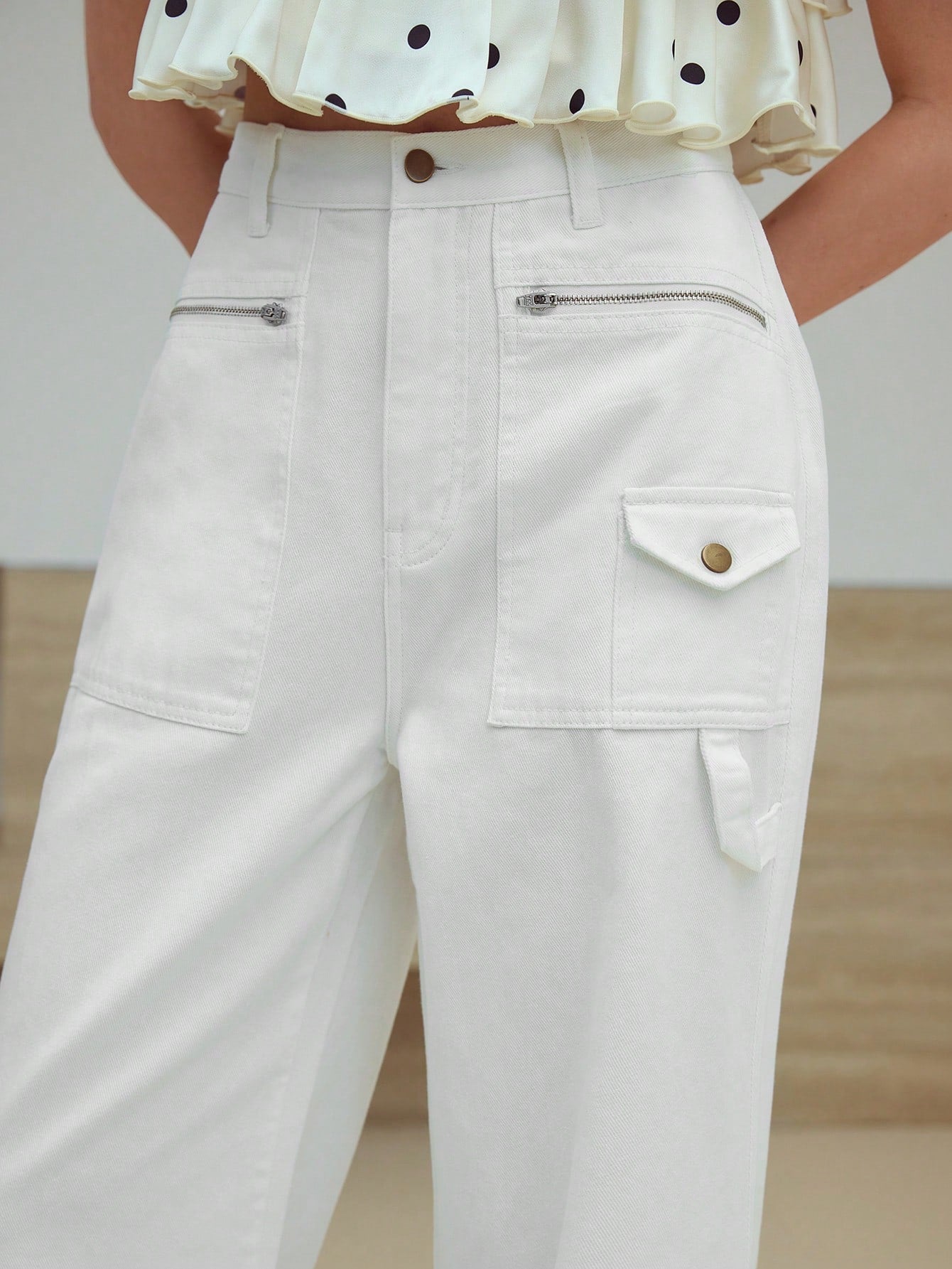 CM-BS914993 Women Casual Seoul Style Loose Fit Straight Leg Denim Jeans - White