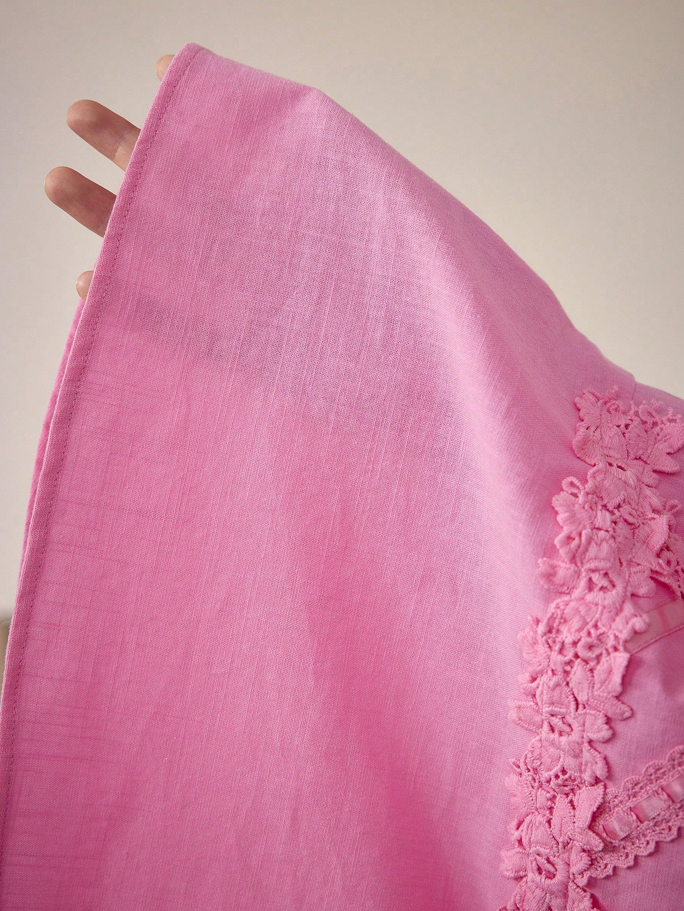 CM-TS562353 Women Casual Seoul Style Contrast Lace Round Neck Batwing Sleeve Zipper Blouse - Pink