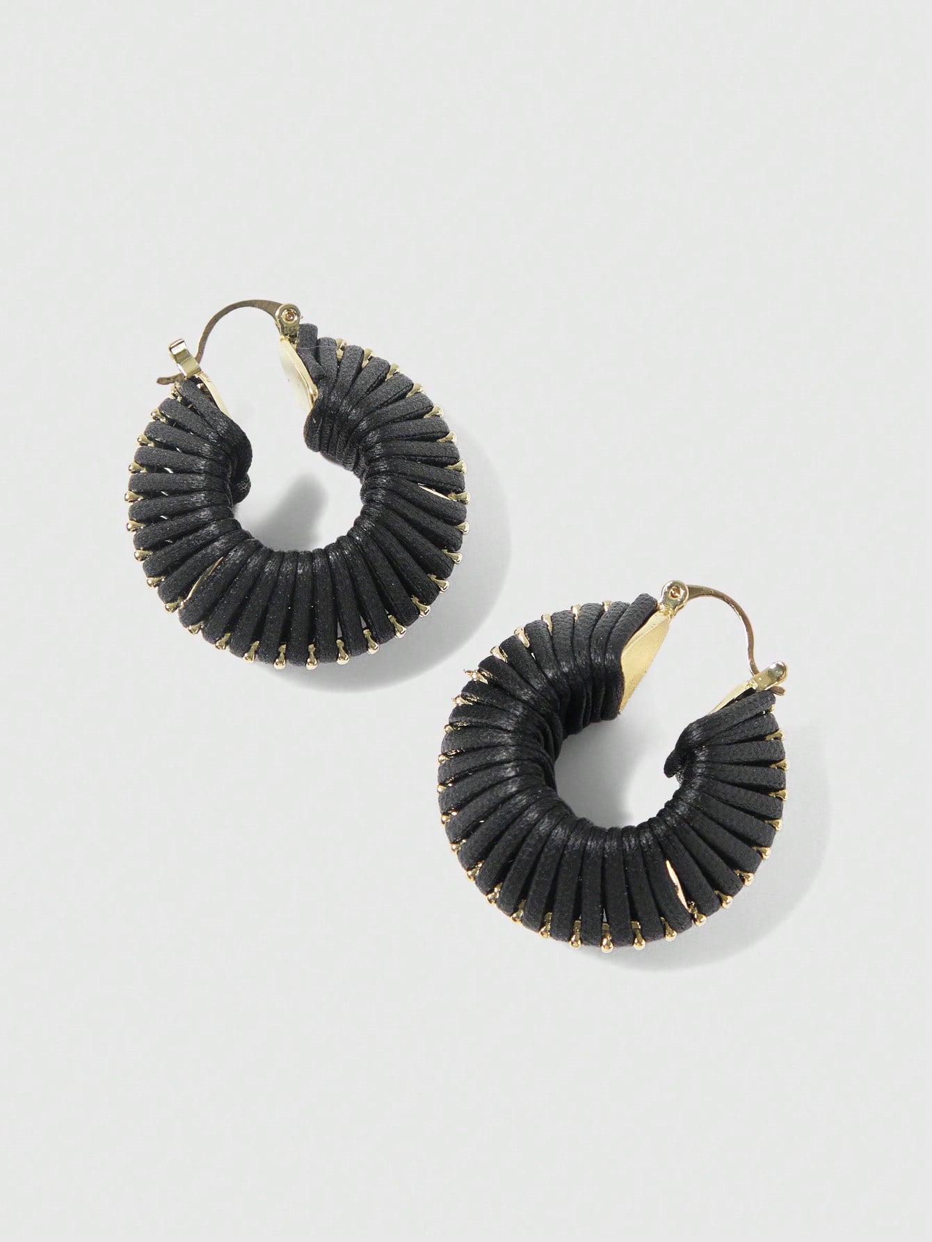CM-AXS629747 Women Trendy Seoul Style 18K Gold Plated Red PU Leather Braided Hoop Earrings
