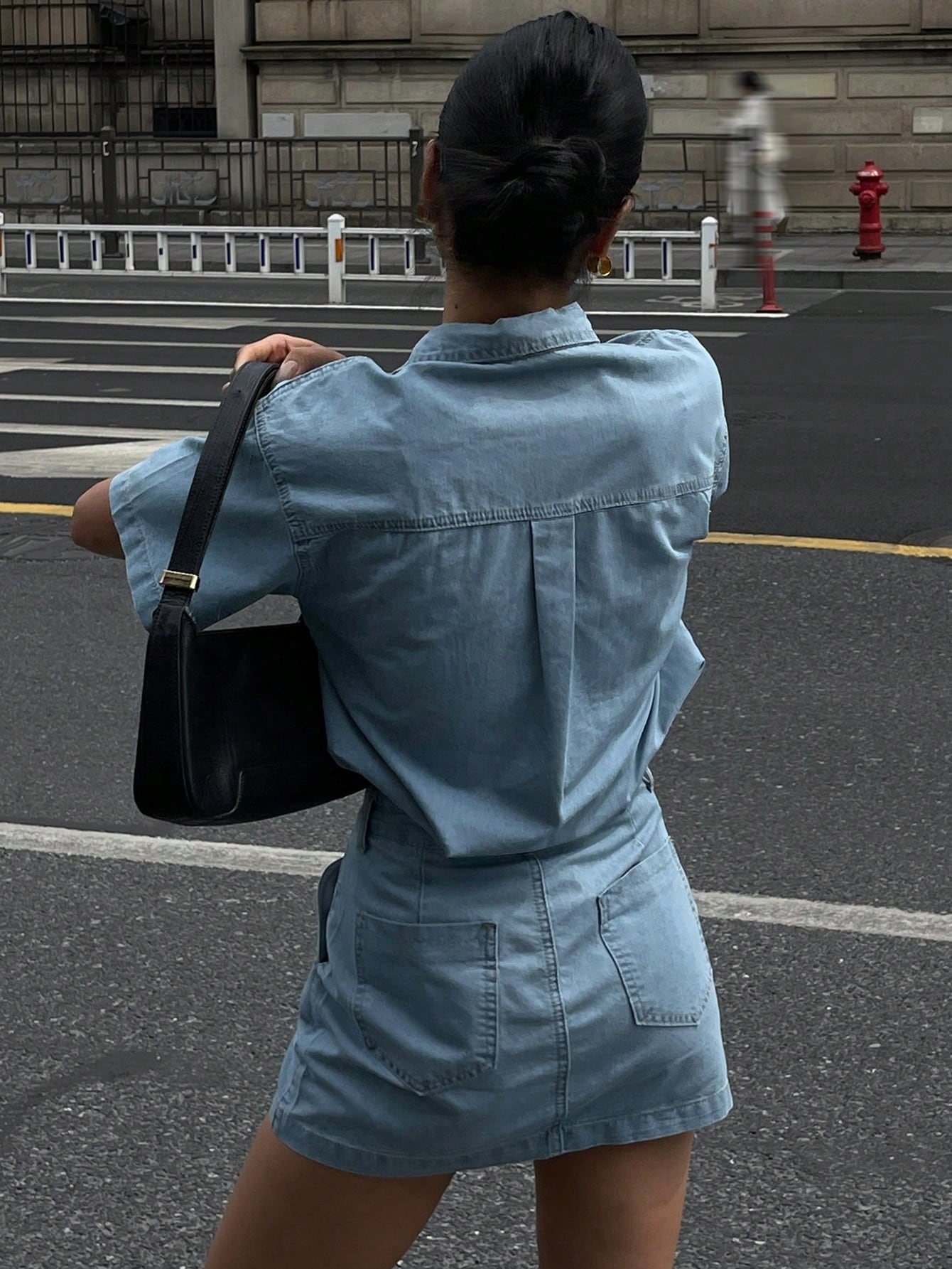 CM-SS367777 Women Casual Seoul Style Light Wash Square Collar Short Sleeve Cardigan With Denim Mini Skirt - Set