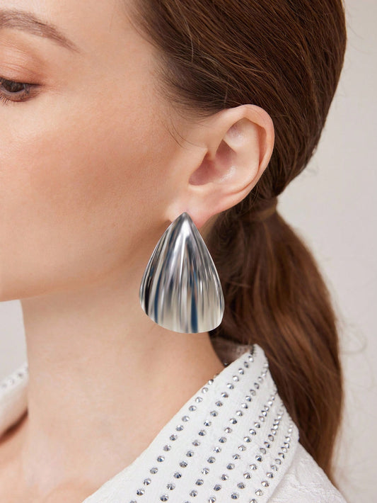 CM-AXS620262 Women Trendy Seoul Style Water Drop Shaped Earrings - Silver