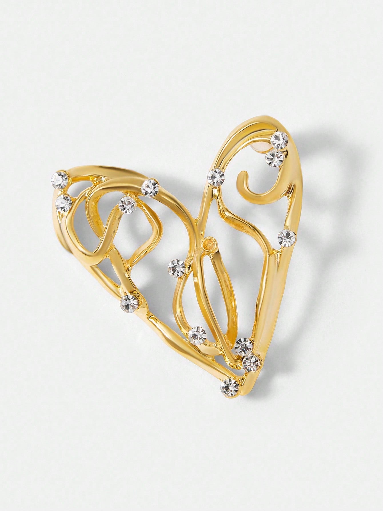 CM-AXS522279 Women Trendy Seoul Style Rhinestone Studded Hollow Out Heart Stud Earrings - Gold