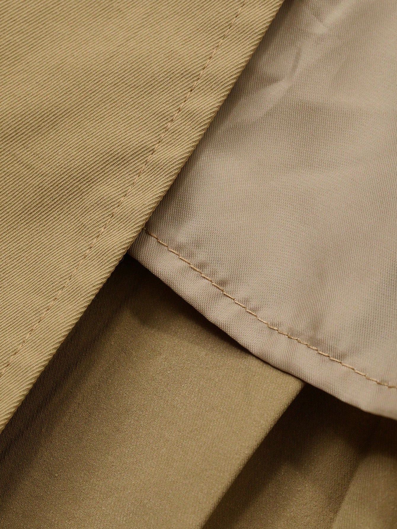CM-CS813828 Women Casual Seoul Style Stand Collar Long Sleeve Loose Pleated Hem Belted Jacket - Khaki