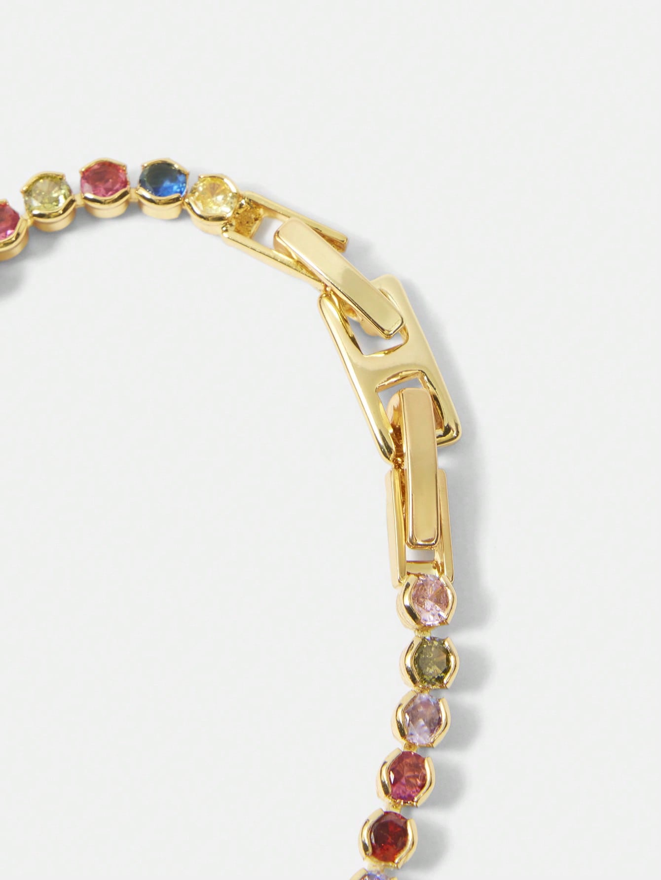 CM-AXS154828 Women Trendy Seoul Style 18K Gold Plated Multicolor Round Diamond Tennis Bracelet