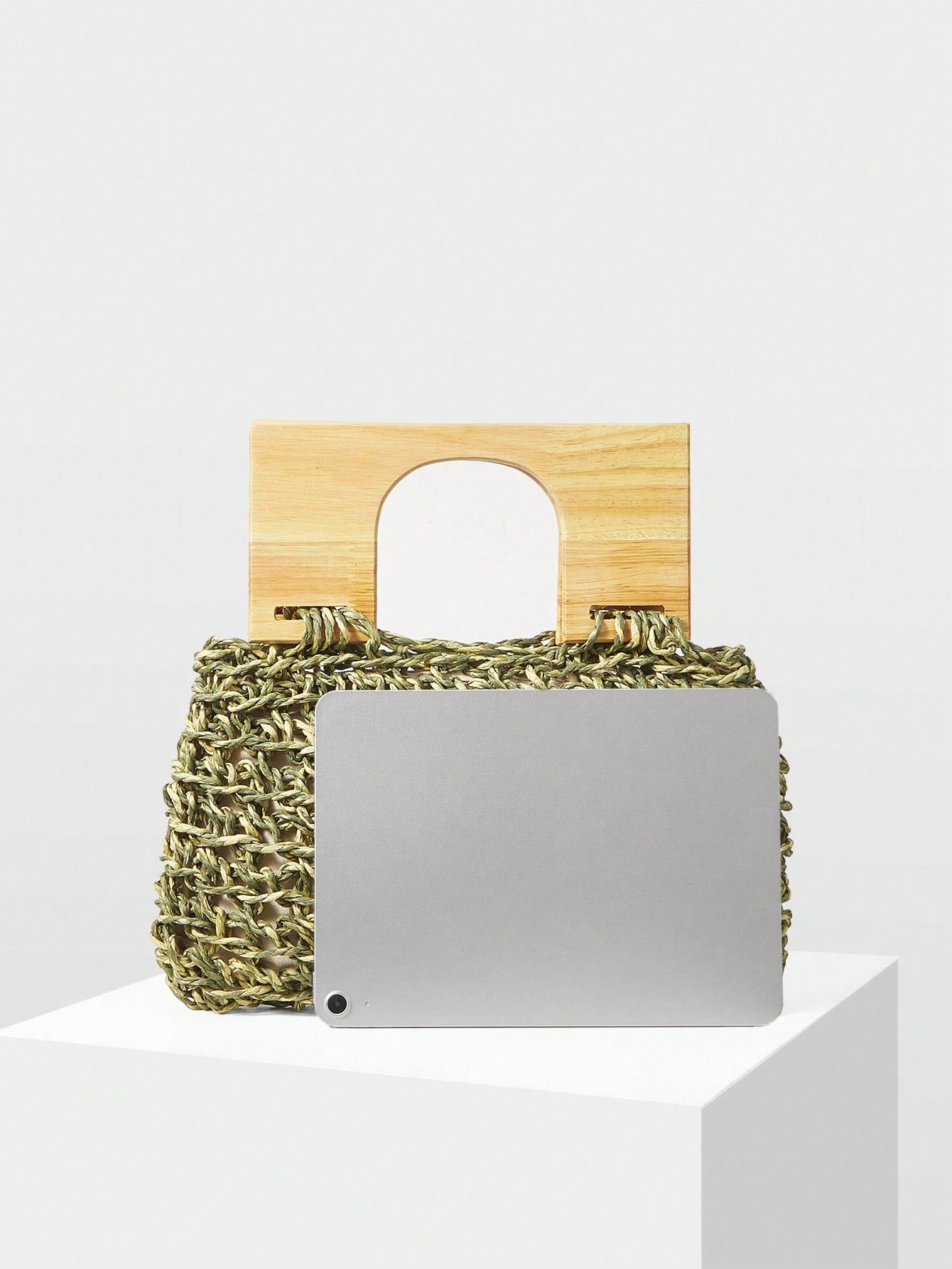 CM-BGS311178 Women Trendy Seoul Style Solid Color Straw Handbag - Army Green