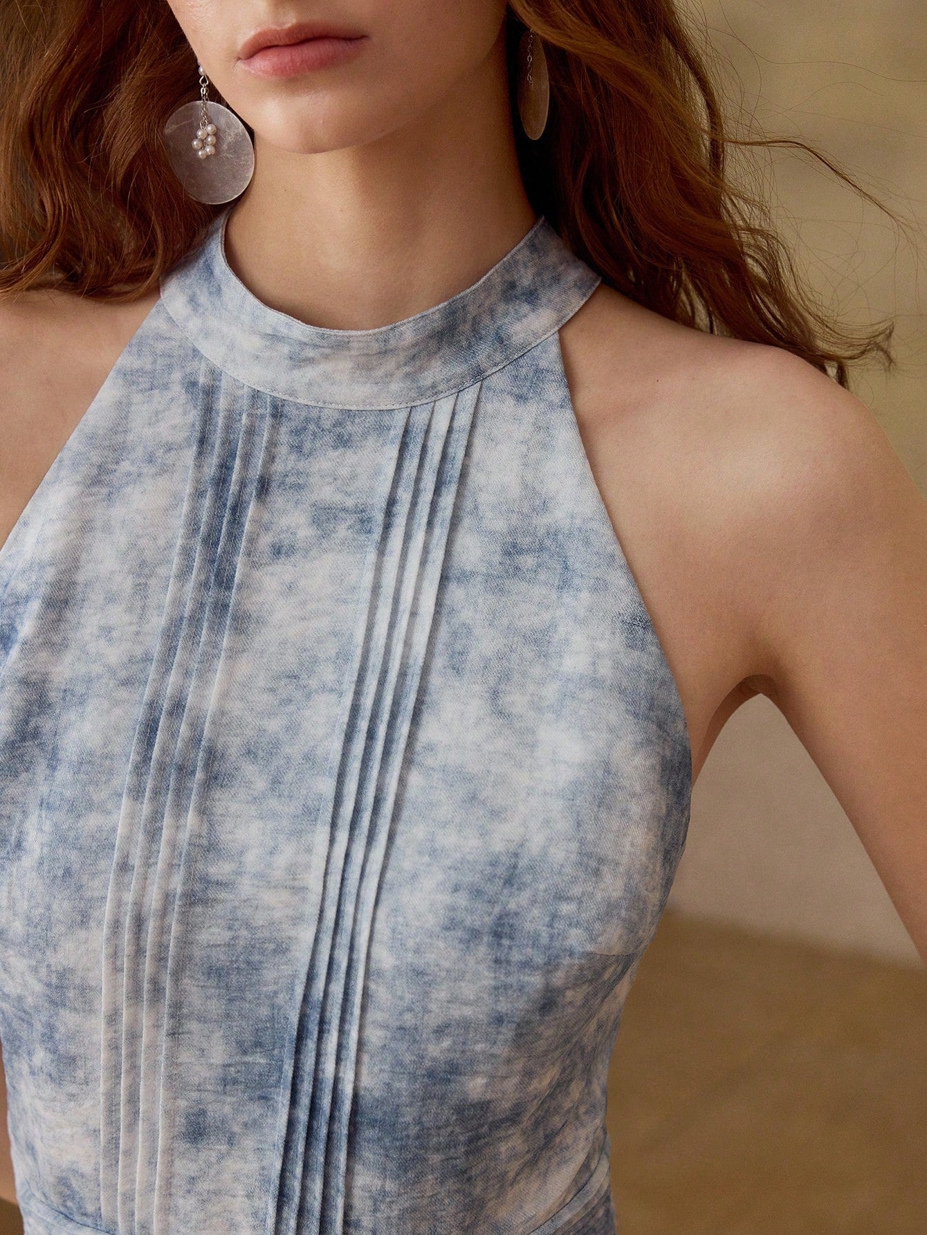 CM-JS068585 Women Elegant Seoul Style Halter Neckline Sleevless Cinching Waist Ombre Jumpsuit - Blue