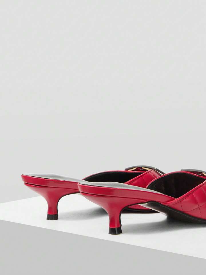 CM-SHS000135 Women Trendy Seoul Style Colorblock Square Toe High Heel Sandals - Red