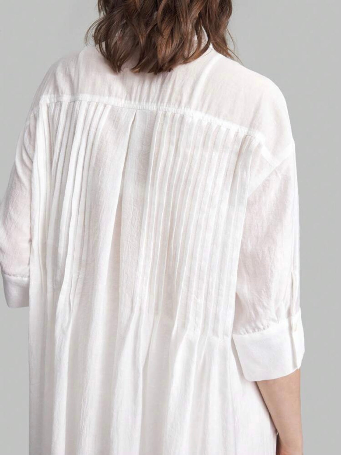 CM-TS582370 Women Casual Seoul Style Drop-Shoulder Long-Sleeve Half-Transparent Split Long Shirt