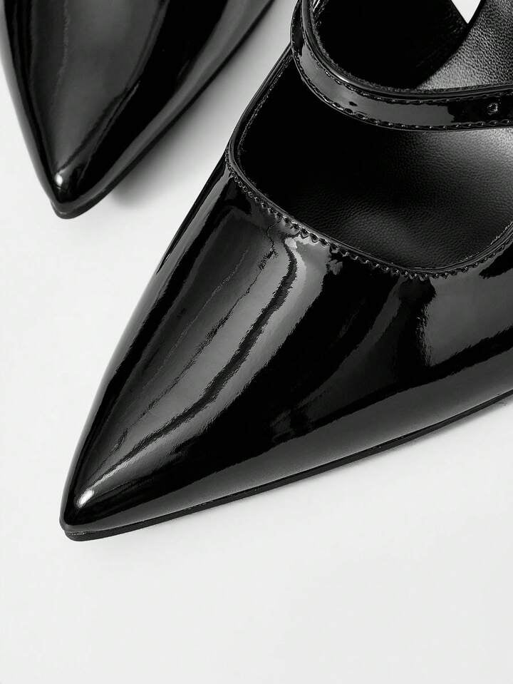 CM-SHS598797 Women Trendy Seoul Style Pointed Toe Buckle Design High Heels - Black