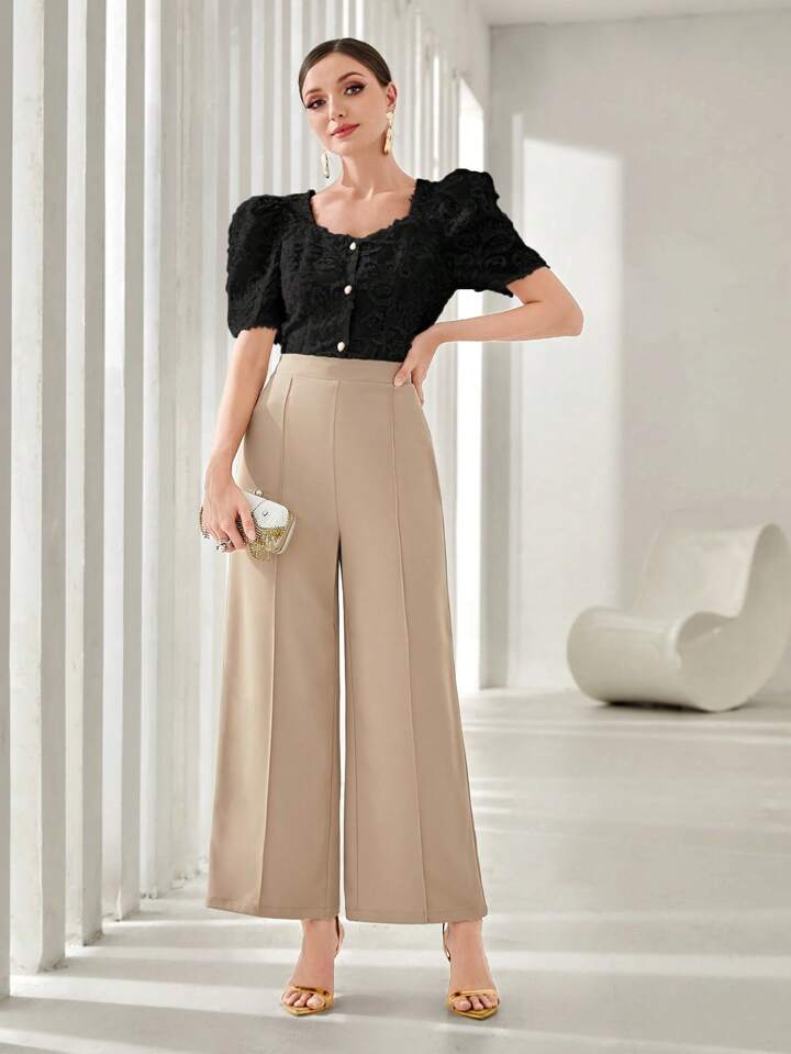 CM-TS507250 Women Elegant Seoul Style Sweetheart Neckline Cut-Out Puff Sleeve Blouse - Black
