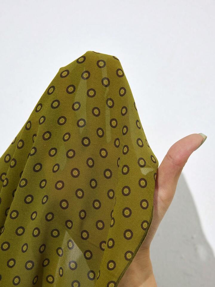CM-TS667004 Women Elegant Seoul Style Round Neck Polka Dot Ruffle Hem Bell Sleeve Blouse - Green
