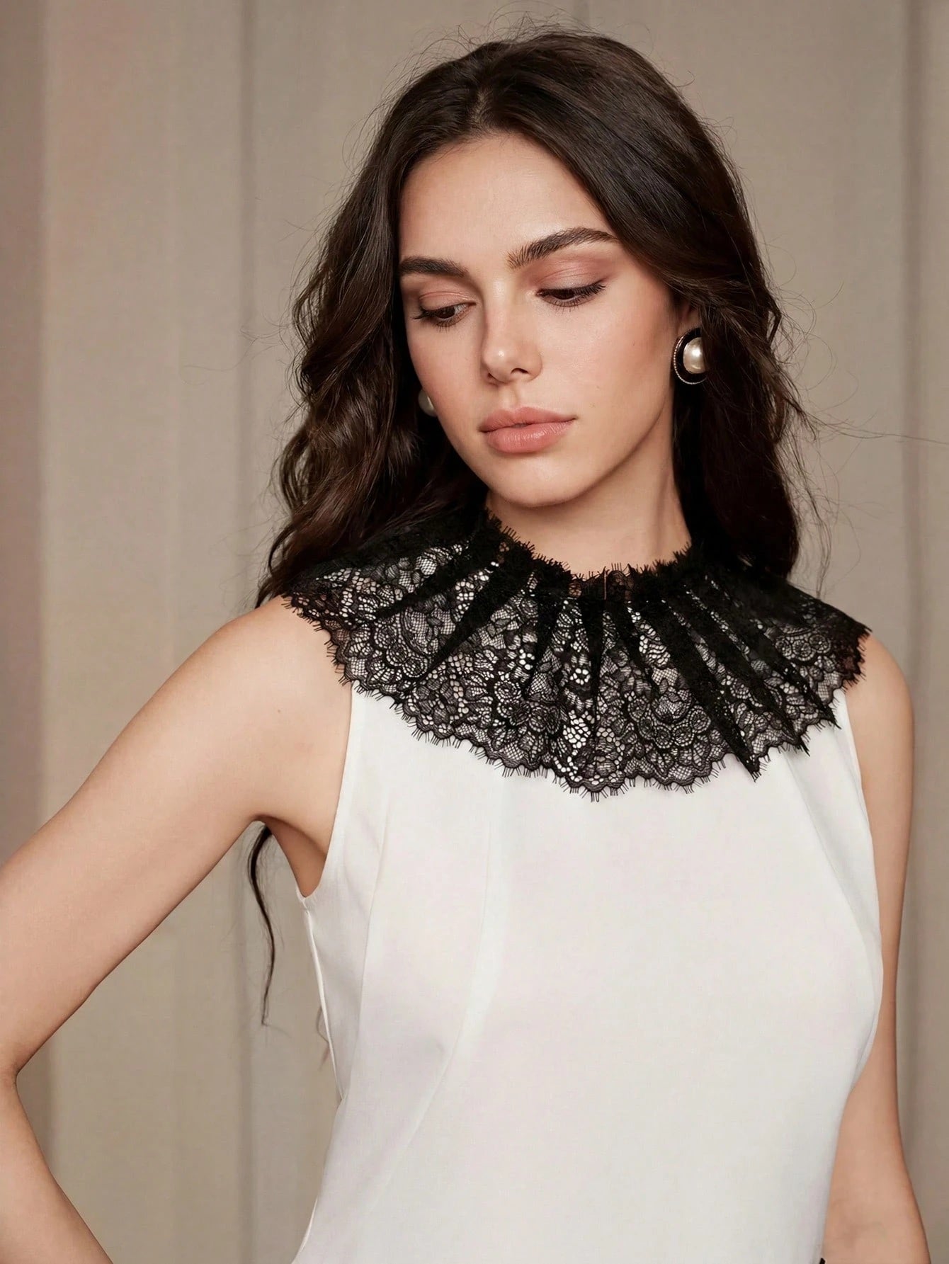 CM-SS166997 Women Elegant Seoul Style Contrast Color Lace Trim Patchwork Sleeveless Top With Maxi Skirt - Set