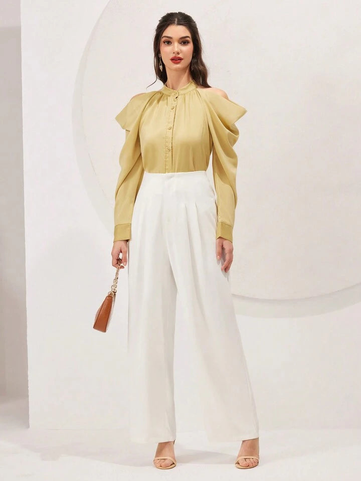 CM-TS241609 Women Elegant Seoul Style Off Shoulder Long Sleeve Blouse - Yellow