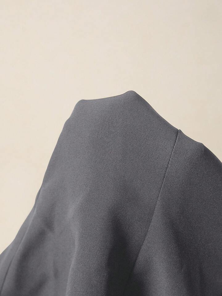 CM-TS122550 Women Elegant Seoul Style Solid Color Crew Neck Sleeveless Pleated Slim Fit T-Shirt - Dark Gray