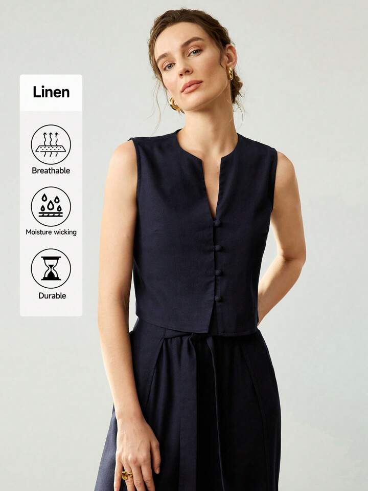 CM-SS529101 Women Elegant Seoul Style Notched Neckline Sleeveless Camisole With Long Pants - Set