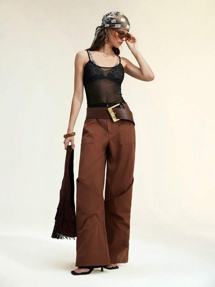 CM-BS090029 Women Casual Seoul Style Loose Wide Leg Pants - Coffee Brown
