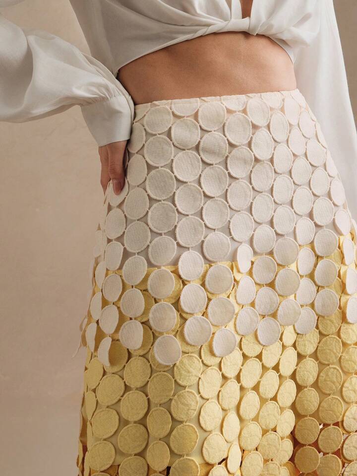 CM-BS178171 Women Trendy Bohemian Style Hollow Out Embroidery Tassel High Waist Flowy Skirt - Yellow