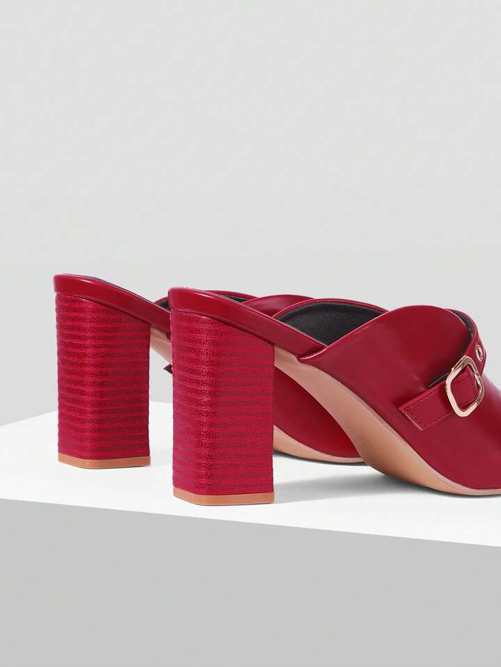 CM-SHS288176 Women Trendy Seoul Style Strap Square Heel High Heel Sandals - Red