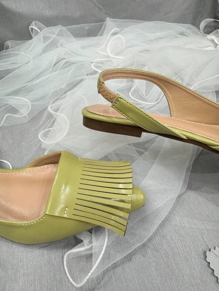 CM-SHS444220 Women Trendy Seoul Style Tassel Design Ankle Strap Flat Shoes - Green