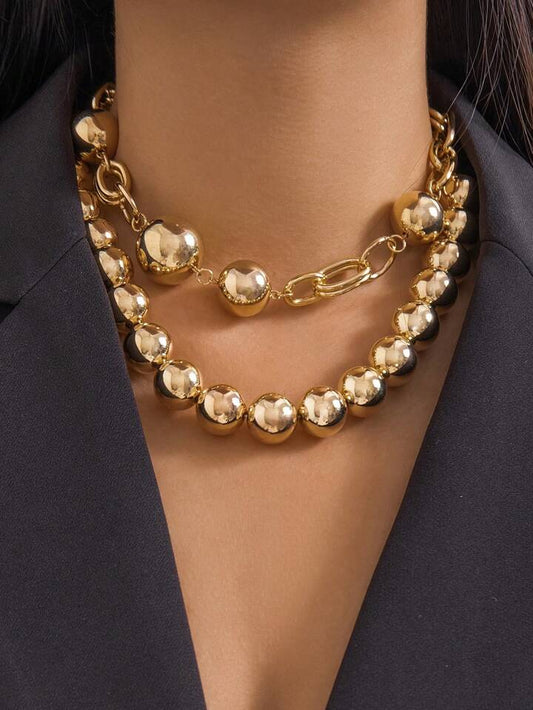 CM-AXS879635 Women Trendy Seoul Style Asymmetrical Faux Pearl Beaded Necklace