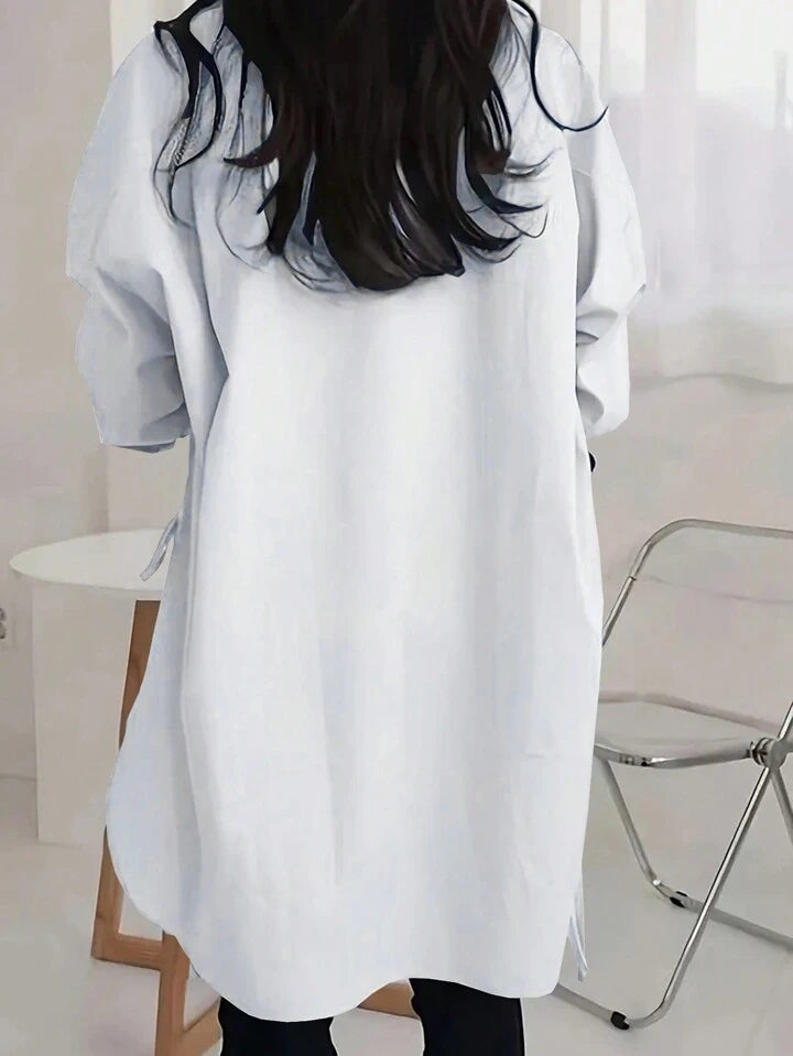 CM-TS758492 Women Casual Seoul Style Shirt Collar Batwing Long Sleeve Loose Shirt - White