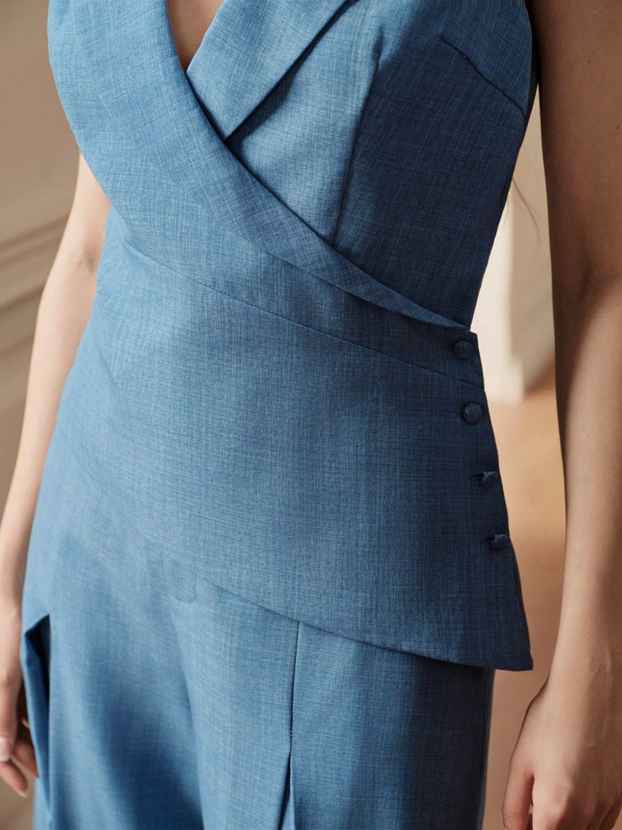 CM-SS917104 Women Elegant Seoul Style V-Neck Sleeveless Vest Top With Loose Wide Leg Pants - Set