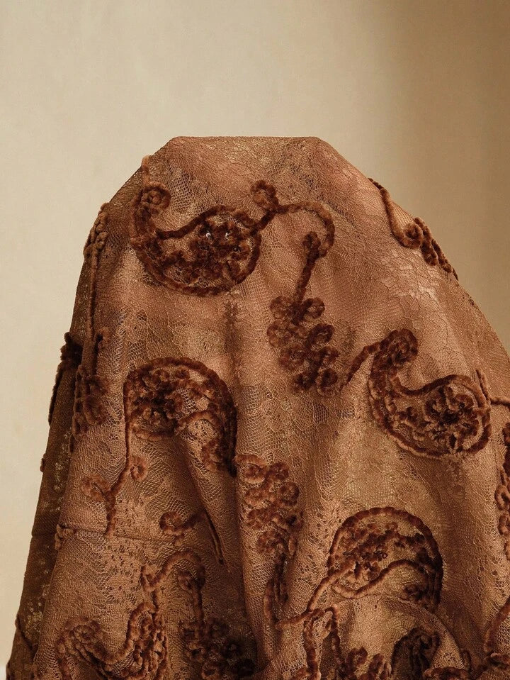 CM-TS672535 Women Elegant Seoul Style Pumpkin Printed Velvet Lace Round Neck Lantern Sleeve Blouse