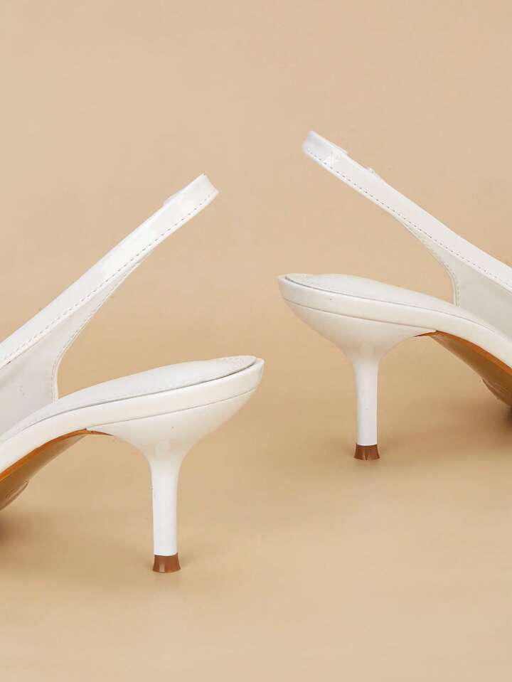 CM-SHS306007 Women Trendy Seoul Style Patent Leather Closed Toe Bowknot Strap Stiletto High Heel Sandals - White